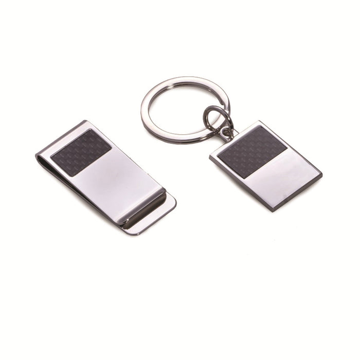 Occasion Gallery Silver Color Silver Plated with Carbon Fiber Accents Money Clip & Key Ring Gift Set. 1 L x 0.15 W x 2.15 H in.