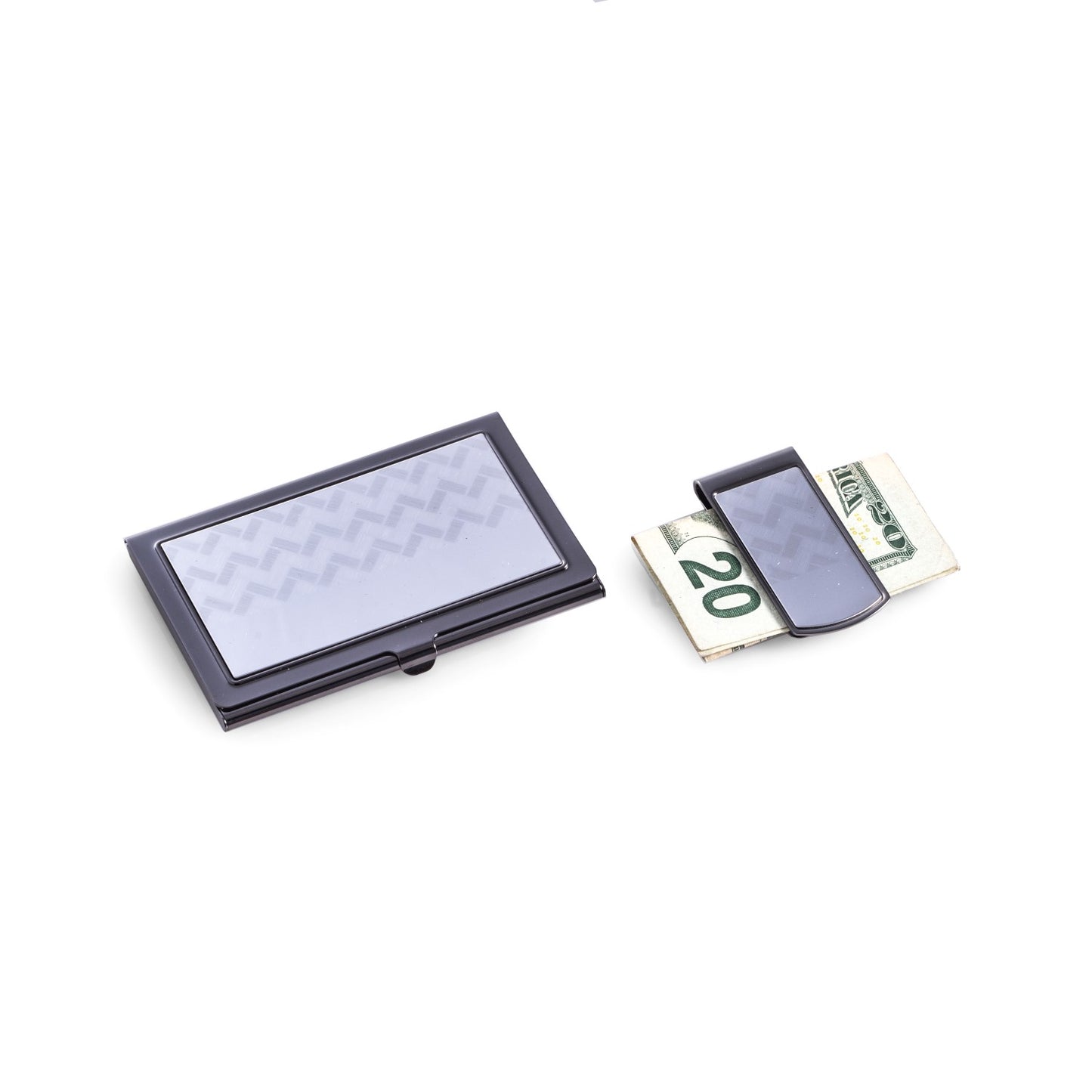 Occasion Gallery Gun Metal/Silver Color Gunmetal Finished & Silver Plated Money Clip and Business Card Case Set. 1 L x 2.15 W x 0.15 H in.