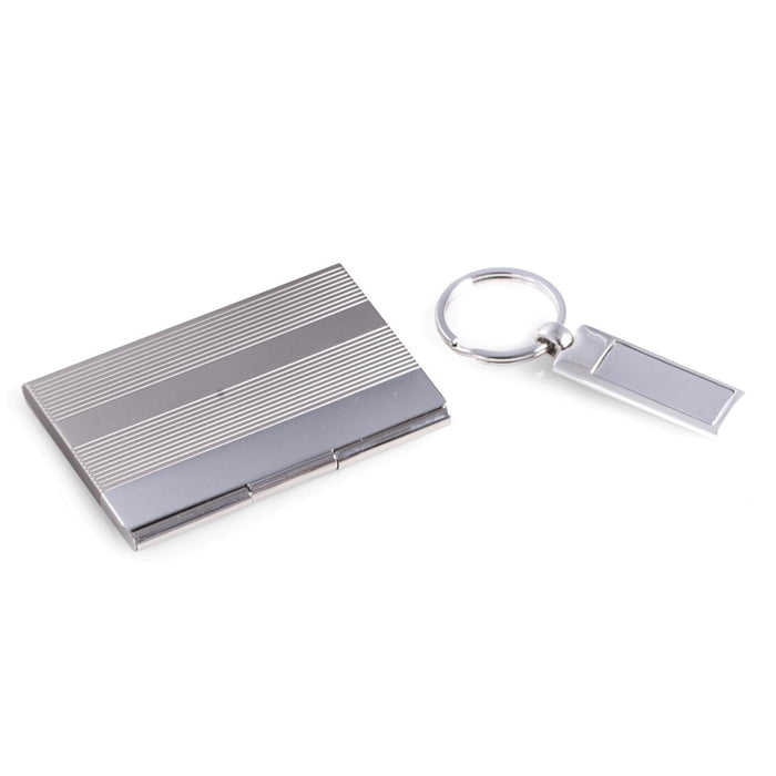 Occasion Gallery Silver Color Satin and Shiny Silver Plated Key Ring & Business Card Case in Gift Set. 3.85 L x 2.5 W x 0.5 H in.