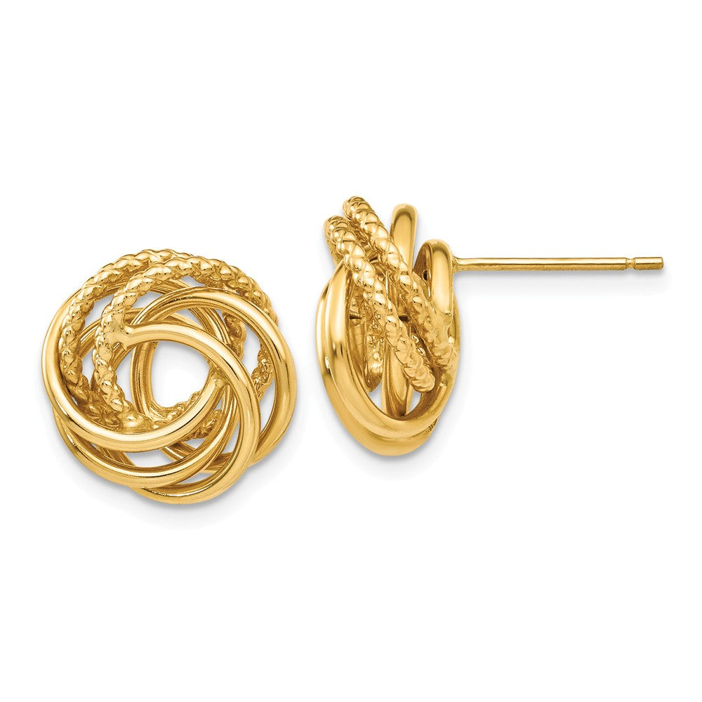 Million Charms 14k Yellow Gold Love Knot Earrings, 13mm x 13mm