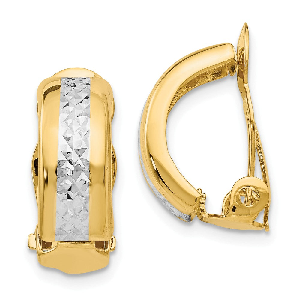 Million Charms 14k Polished & Rhodium Non-pierced Earrings, 17mm x 6mm