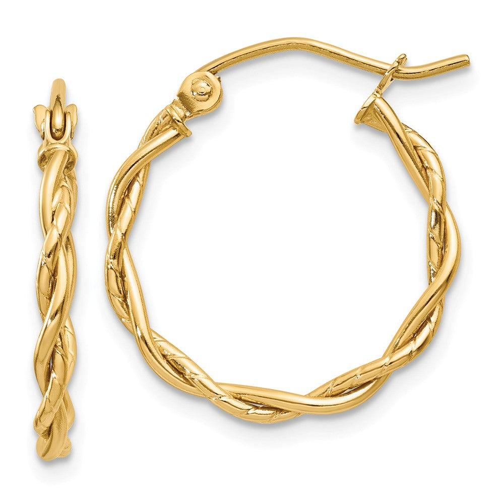Million Charms 14k Yellow Gold Polished 2.25mm Twisted Hoop Earrings, 14mm x 2.25mm