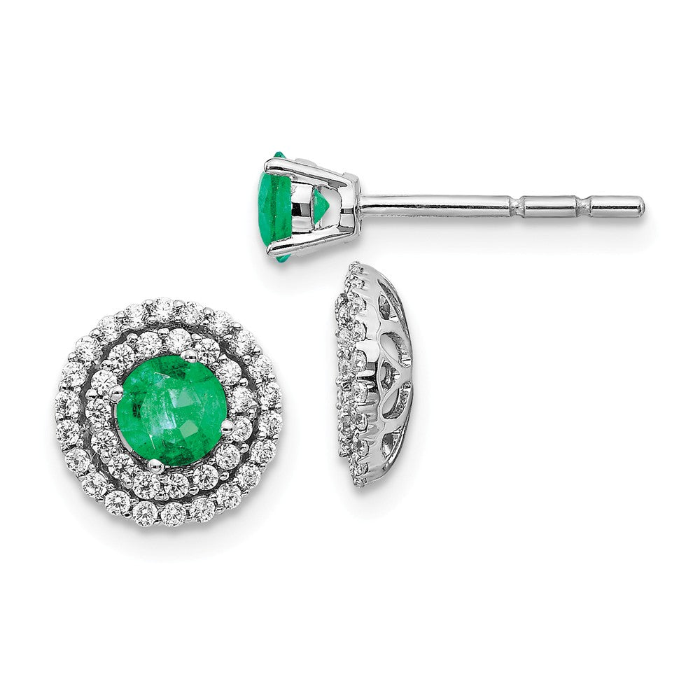 14k White Gold Diamond & Emerald Earrings, 9mm x 9mm