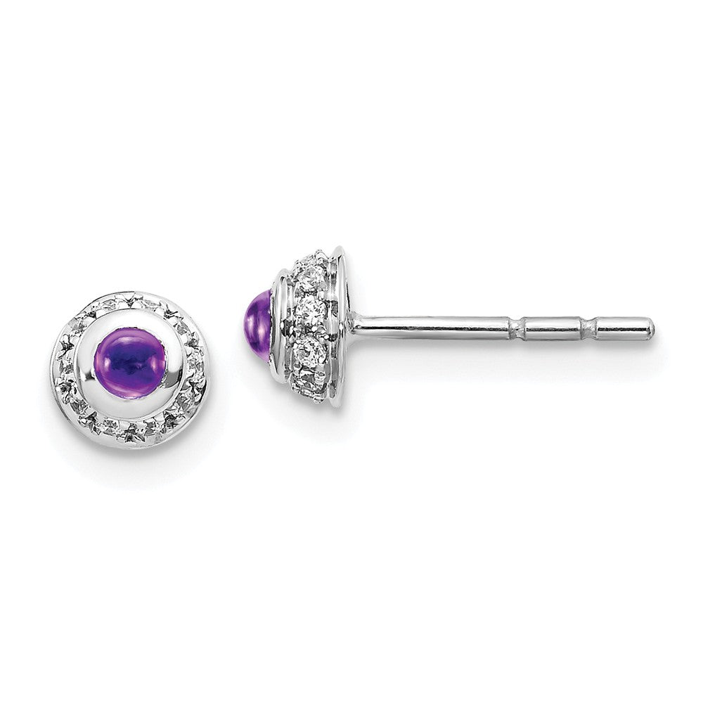 Million Charms 14k White Gold Diamond & Cabochon Amethyst Earrings, 4mm x 4mm