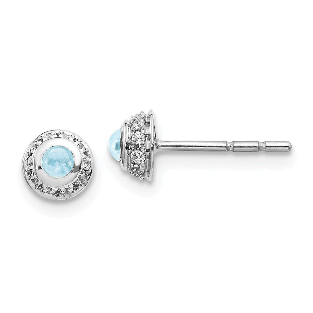 Million Charms 14k White Gold Diamond & Cabochon Aquamarine Earrings, 5mm x 5mm