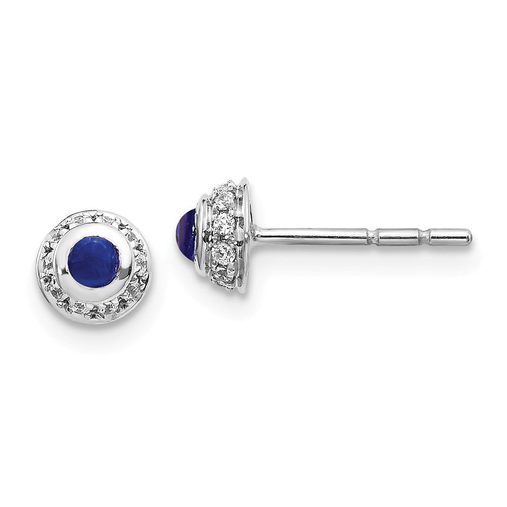 Million Charms 14k White Gold Diamond & Cabochon Sapphire Earrings, 4mm x 4mm