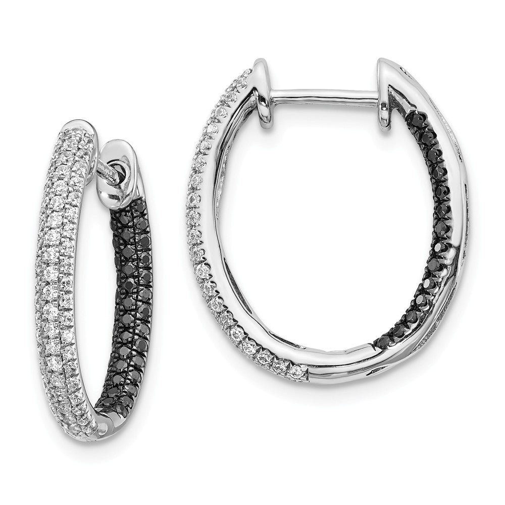 Million Charms 14k White Gold Black & White Diamond In-Out Hoop Earrings, 20mm x 18mm