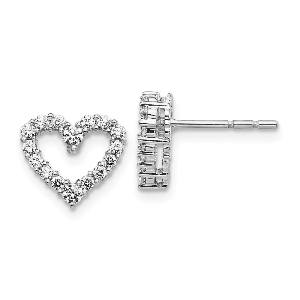 Million Charms 14k White Gold Diamond Heart Earrings, 9mm x 10mm