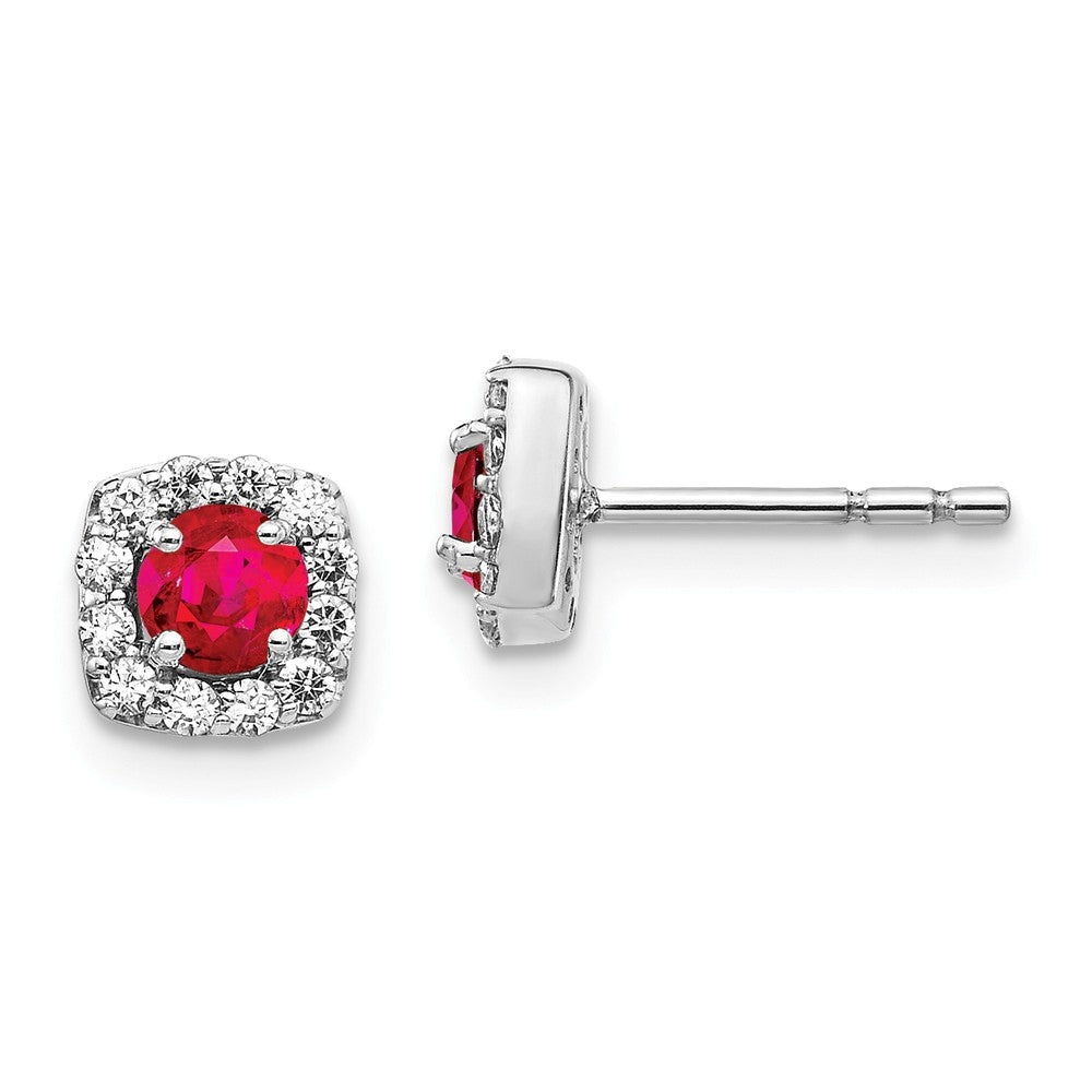 Million Charms 14k White Gold Diamond & Ruby Earrings, 6.2mm x 6.2mm