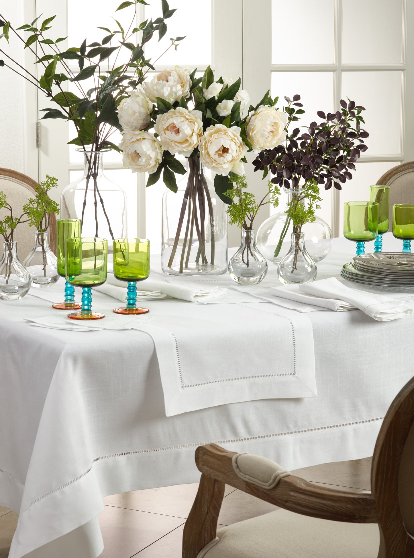 White Special Occasion Holiday Tablecloth with Hemstitched Border 70" X 120"