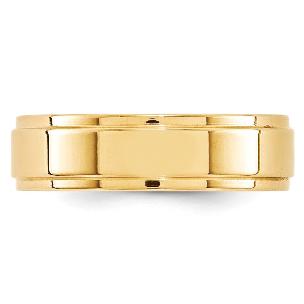 Argolla de matrimonio de oro amarillo de 14k, plana con borde escalonado de 6 mm, talla 8.5