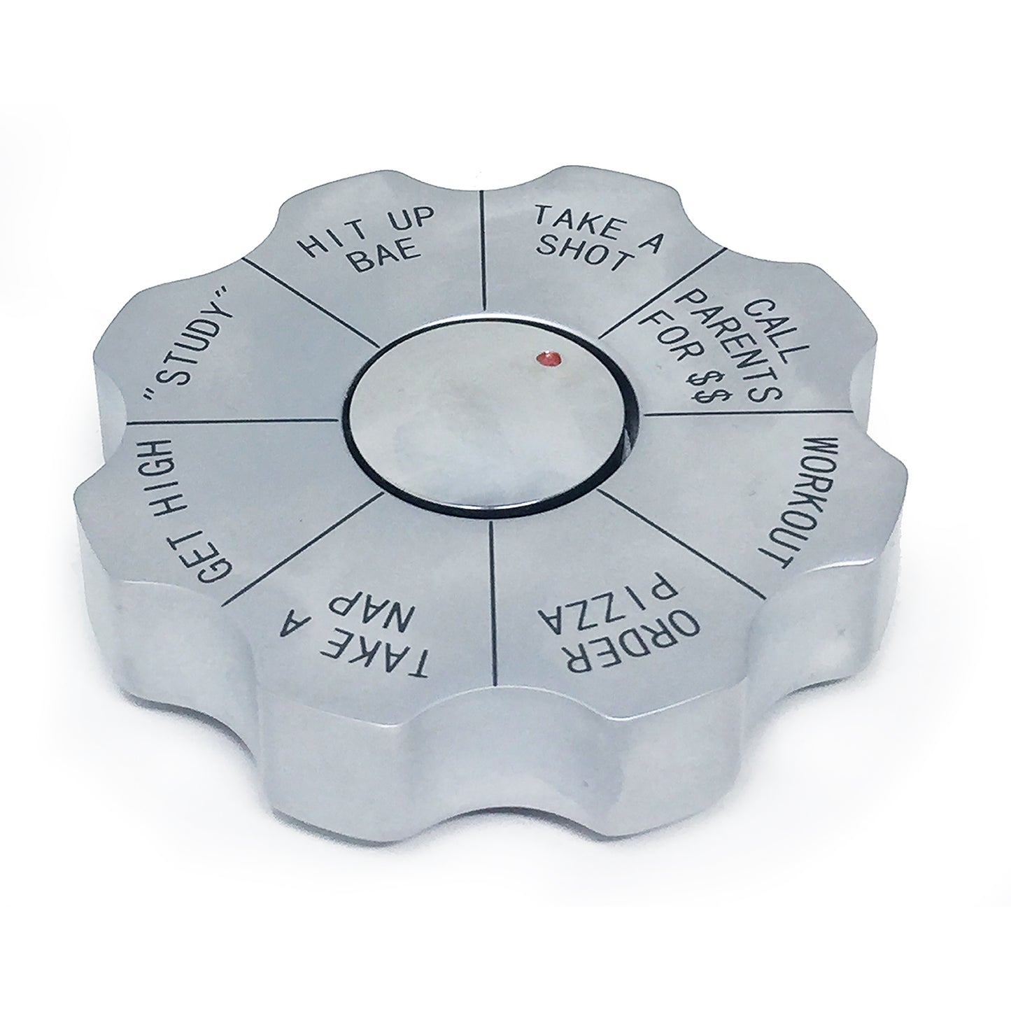 Occasion Gallery SILVER Color College, Spinner Decision Maker Paperweight. 3.5 L x W x 0.85 H in.