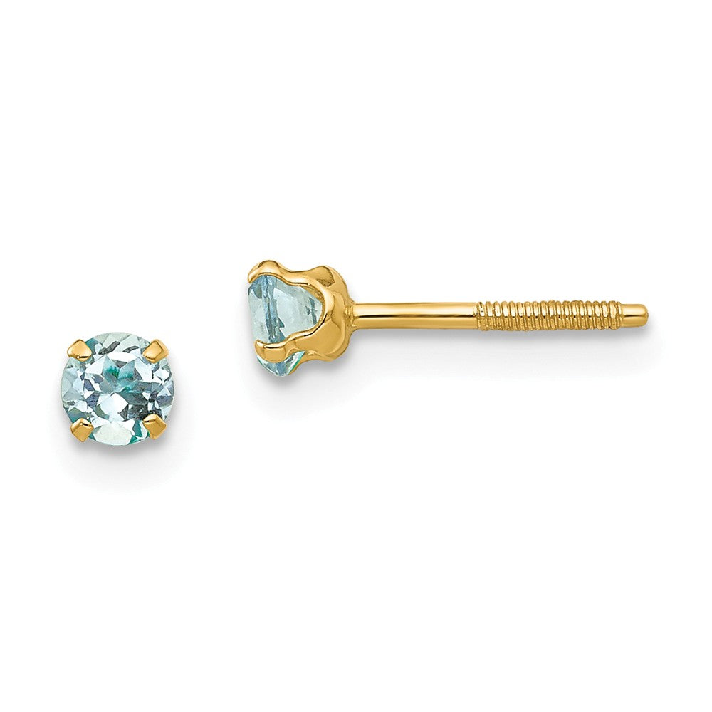 14k Yellow Gold Madi K 3mm Aquamarine Earrings, 6mm x 6mm
