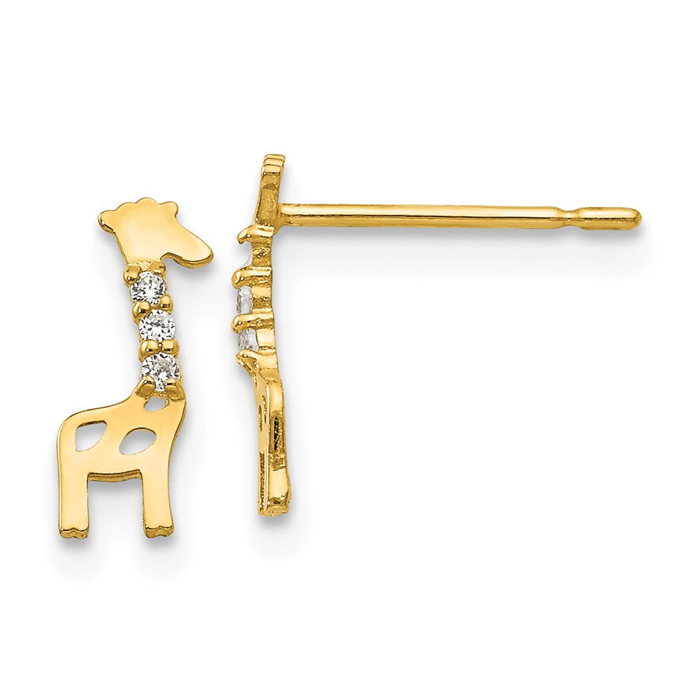 14k Yellow Gold Madi K Cubic Zirconia ( CZ ) Giraffe Post Earrings, 9mm x 3mm
