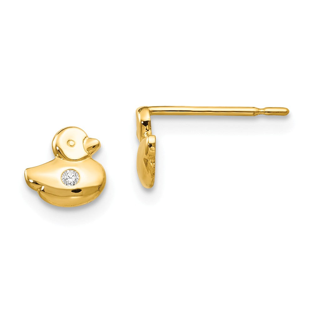 14k Yellow Gold Madi K Cubic Zirconia ( CZ ) Children's Duck Post Earrings, 6mm x 6mm