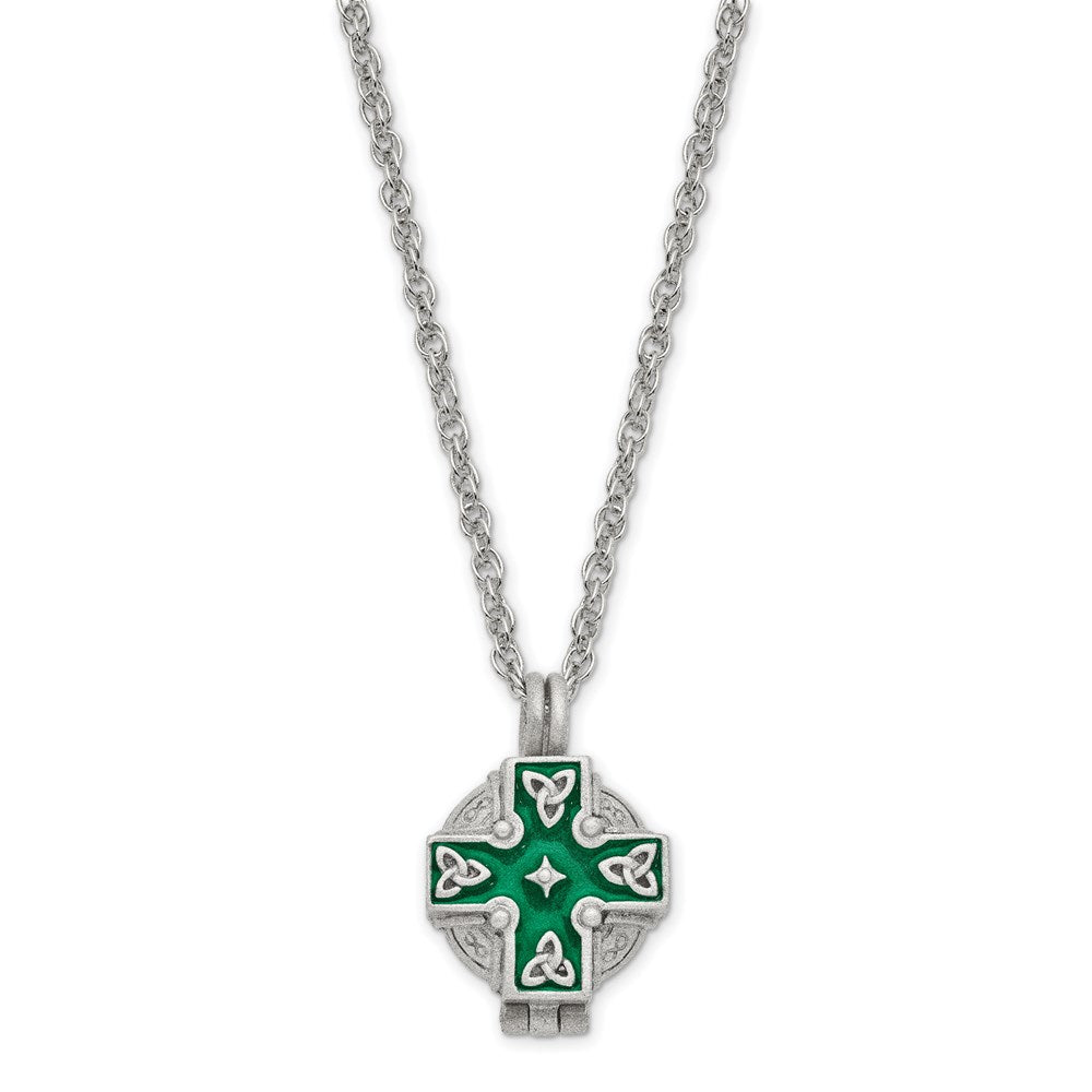 Keepsake Bereavement Green Celtic Memorial Cross Ash Holder Locket 24 inch Necklace