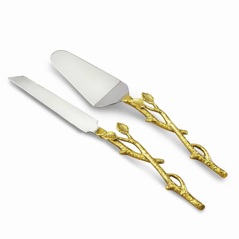 Stainless Steel Golden Vine Cake/Knife Set