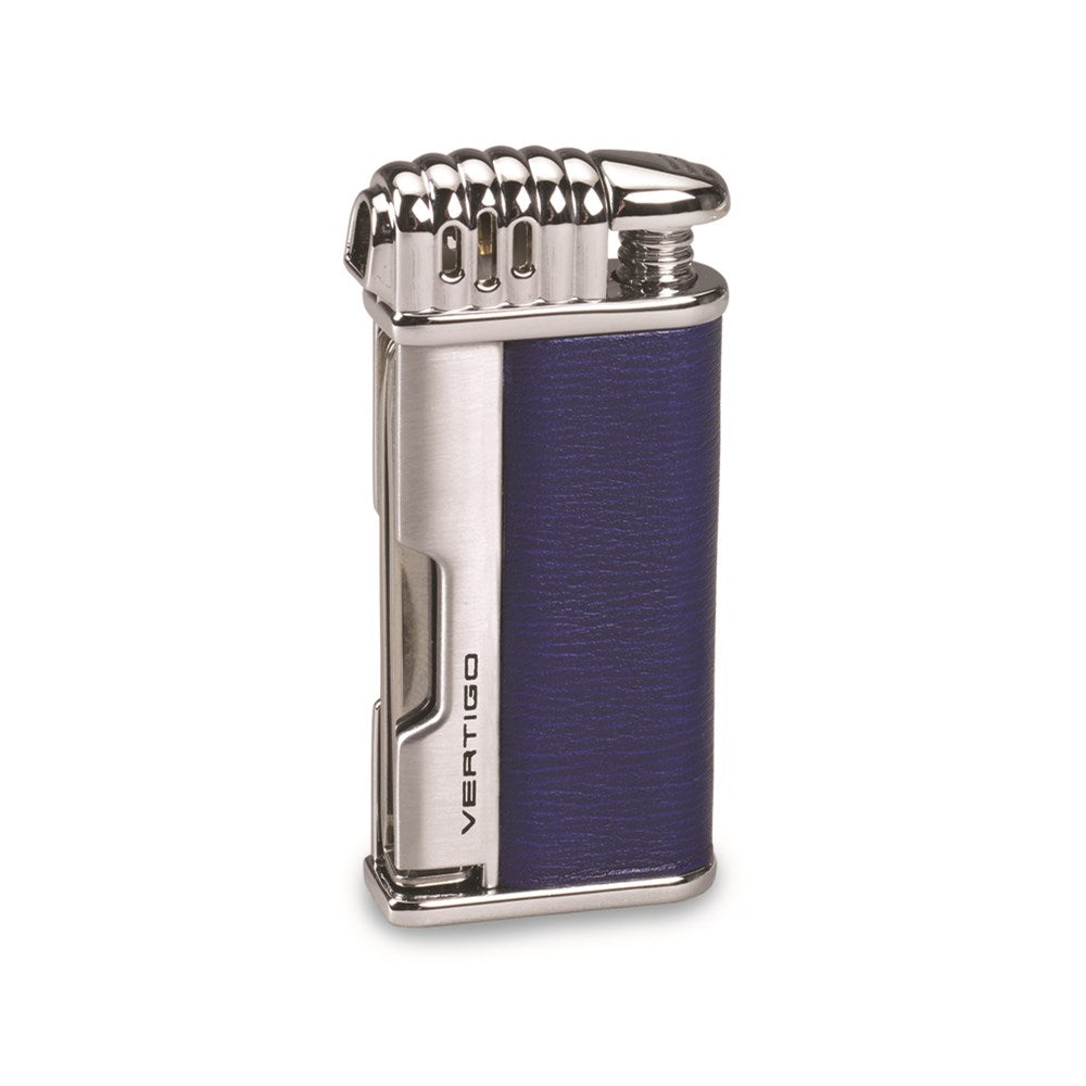 Vertigo Puffer Blue & Polished Chrome Traditional Flame Pipe Lighter
