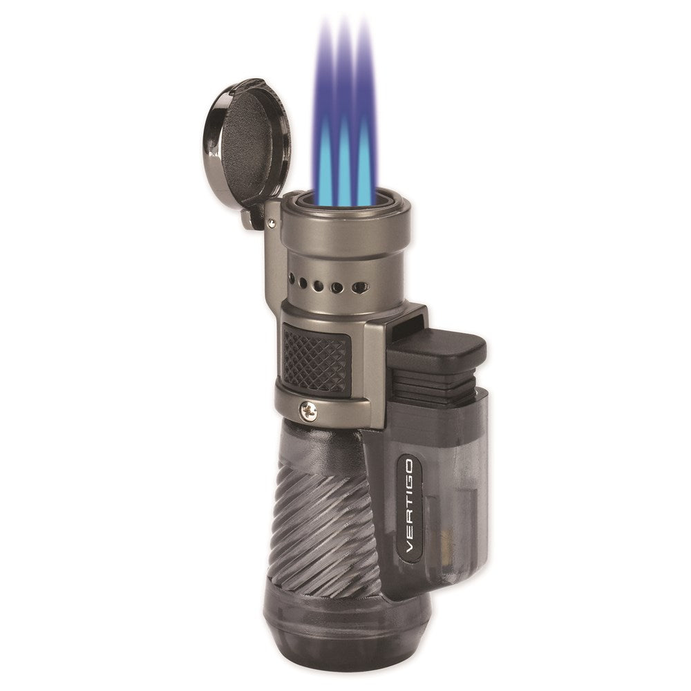 Vertigo Cyclone Charcoal and Brushed Chrome Triple Flame Torch Lighter