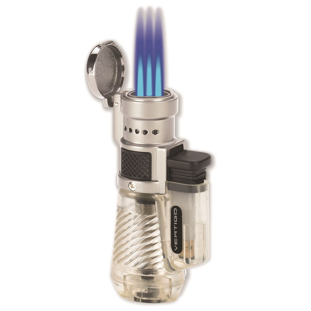Vertigo Cyclone Clear and Brushed Chrome Triple Flame Torch Lighter