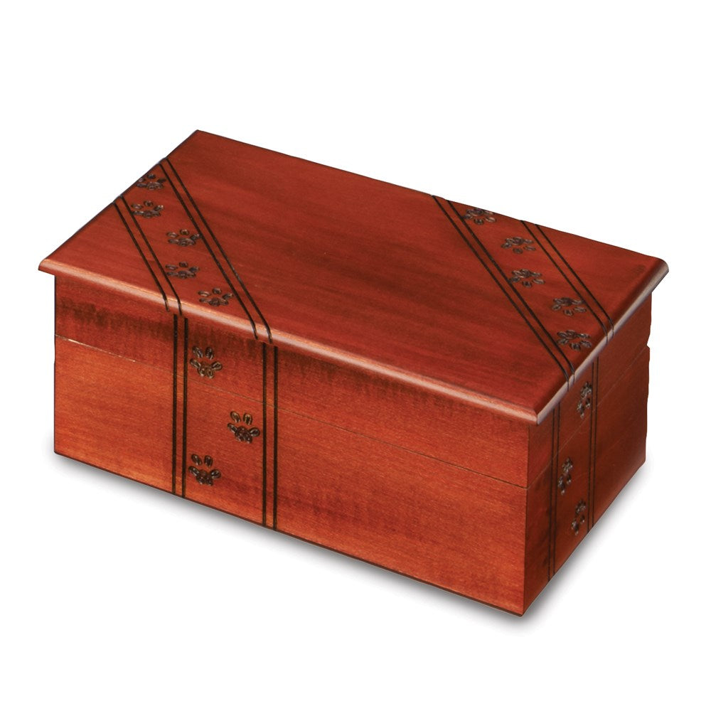 Keepsake Bereavement Paw Prints Carved Keepsake Interior Lined Wooden Box