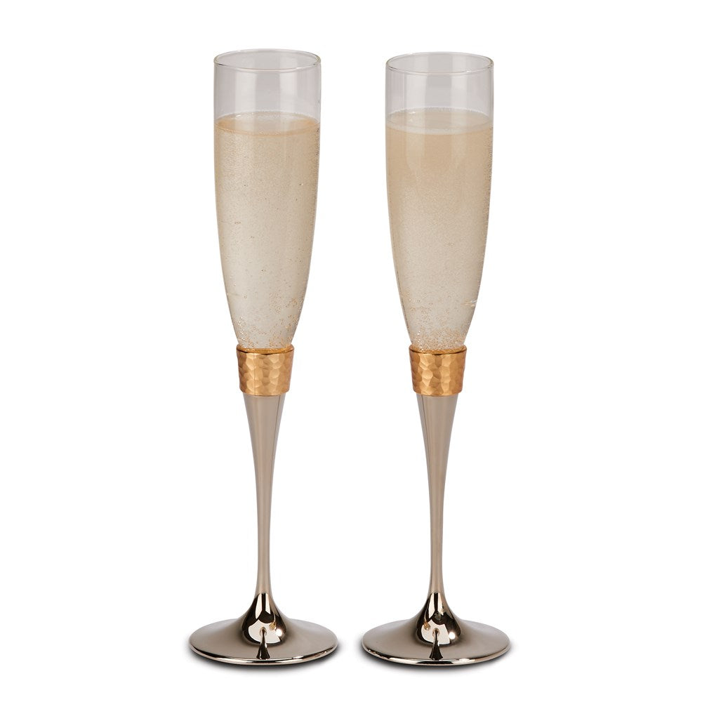 Pair Hammered Gold-tone Banded Flutes