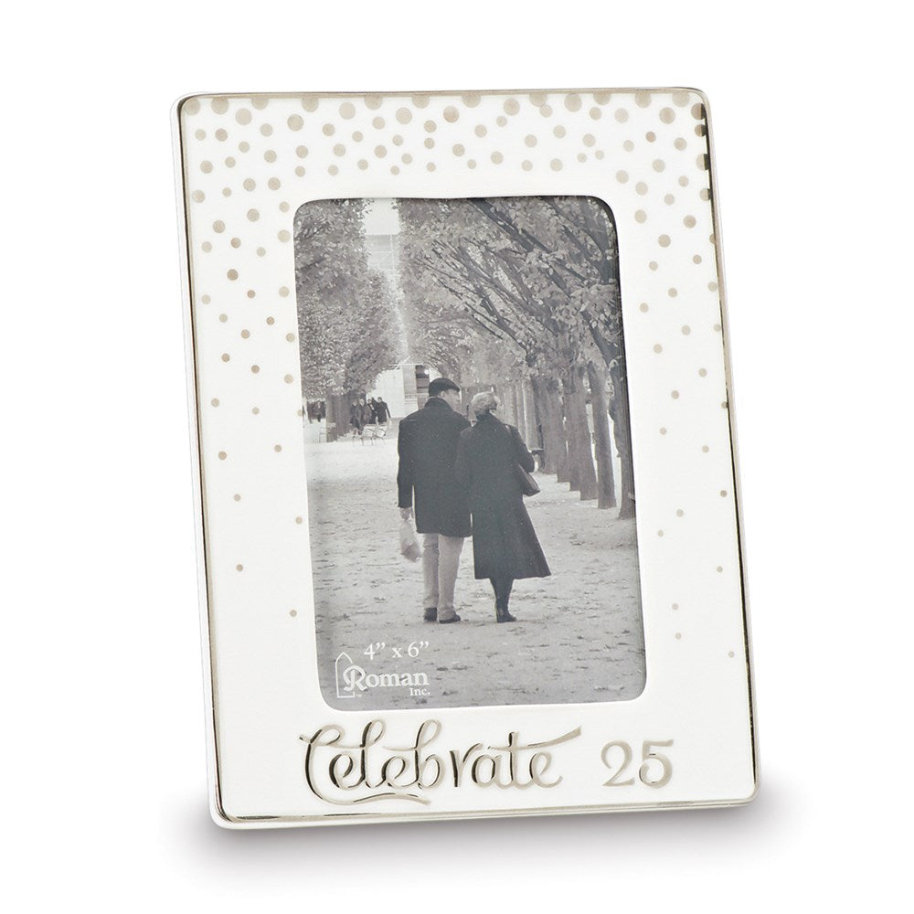 Porcelain & Silver-tone 4x6 Celebrate 25 Photo Frame