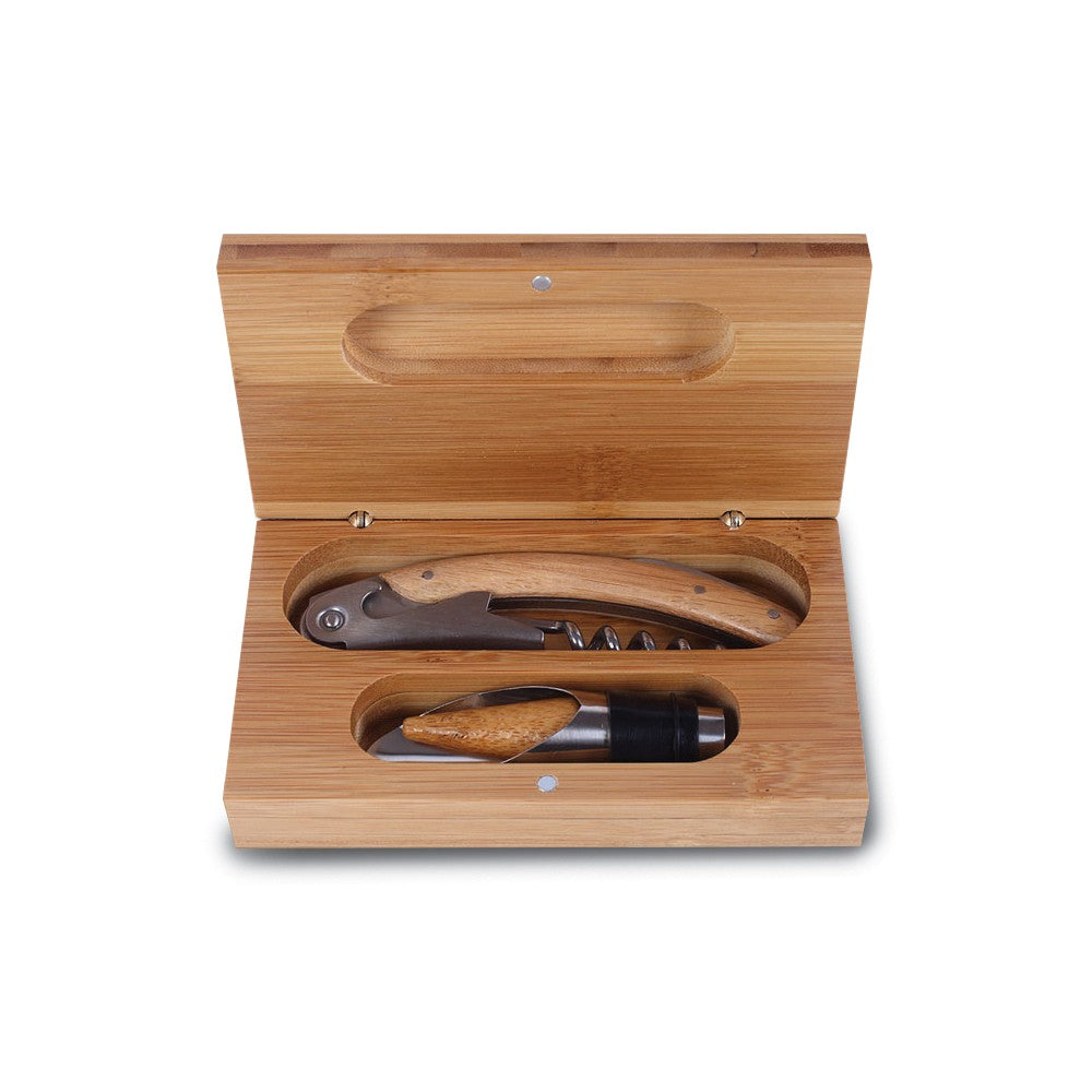 Occasion Gallery® Stainless Steel & Bamboo Wine Set in Bamboo Case
