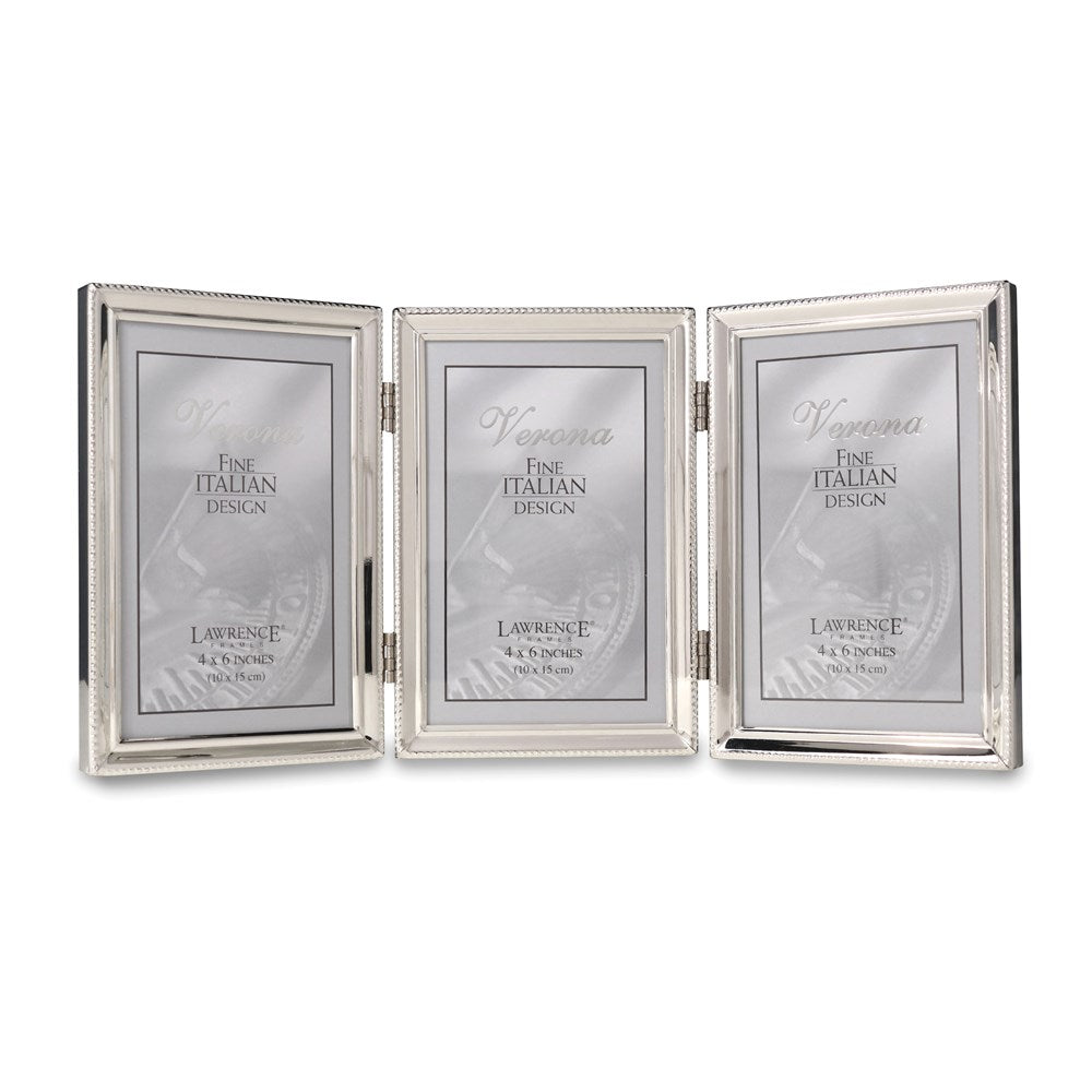 Occasion Gallery Polished Silver-plated 4x6 Hinged Triple Photo Picture Frame - Bead Border Design