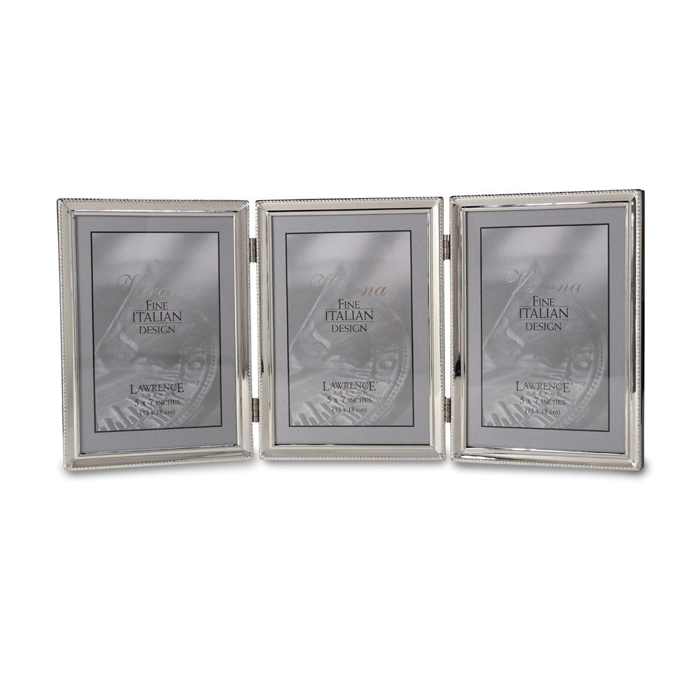 Occasion Gallery Polished Silver-plated 5x7 Hinged Triple Photo Picture Frame - Bead Border Design