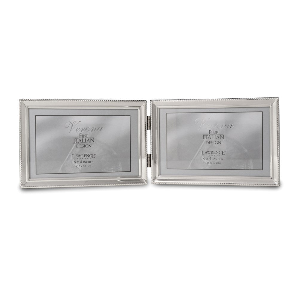 Occasion Gallery Polished Silver-plated 4x6 Hinged Double Horizontal Photo Picture Frame - Bead Border