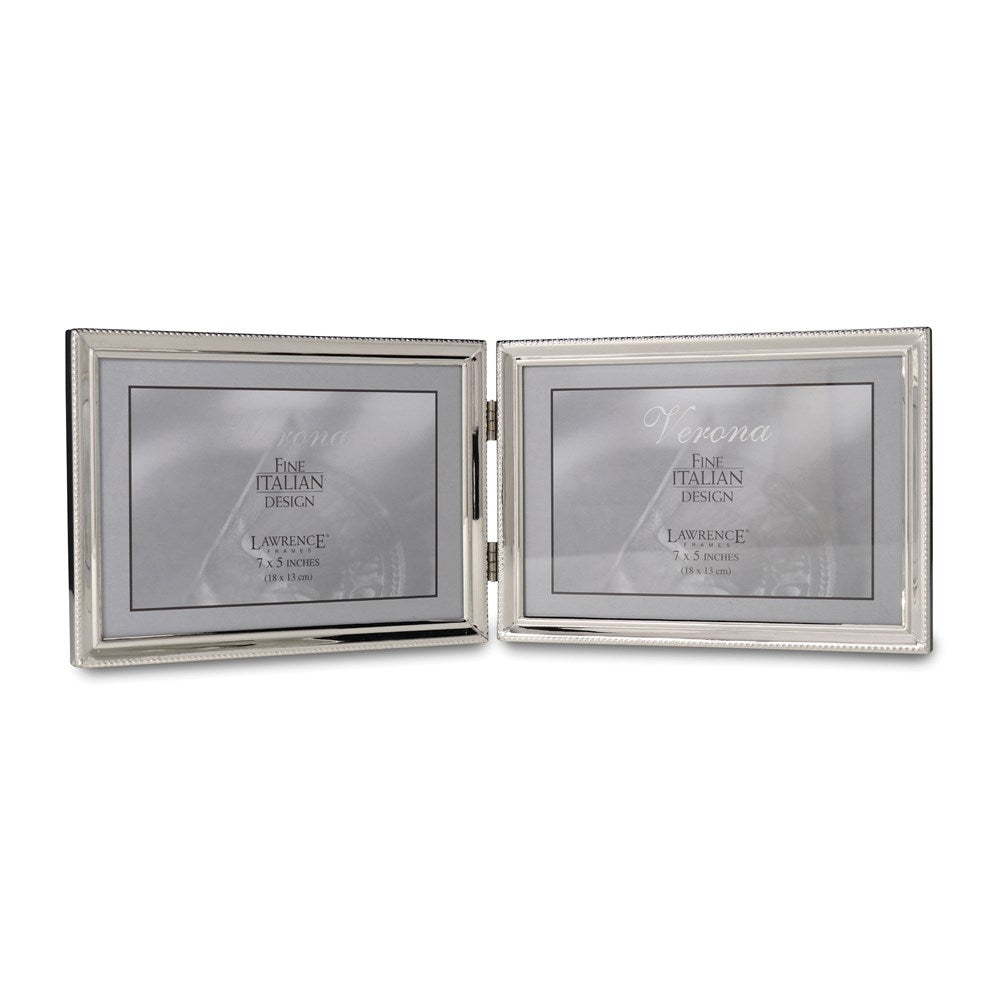 Occasion Gallery Polished Silver-plated 5x7 Hinged Double Horizontal - Bead Border Design