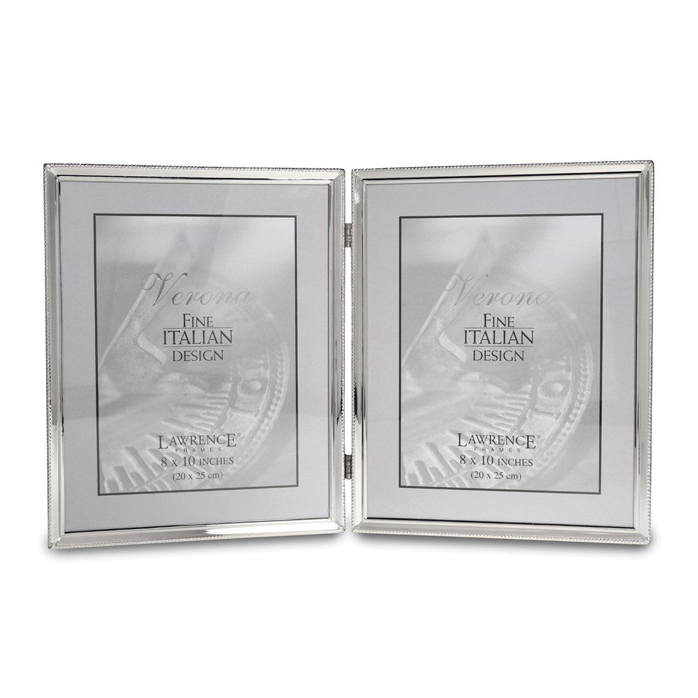 Occasion Gallery Polished Silver-plated 8x10 Hinged Double Photo Picture Frame - Bead Border Design