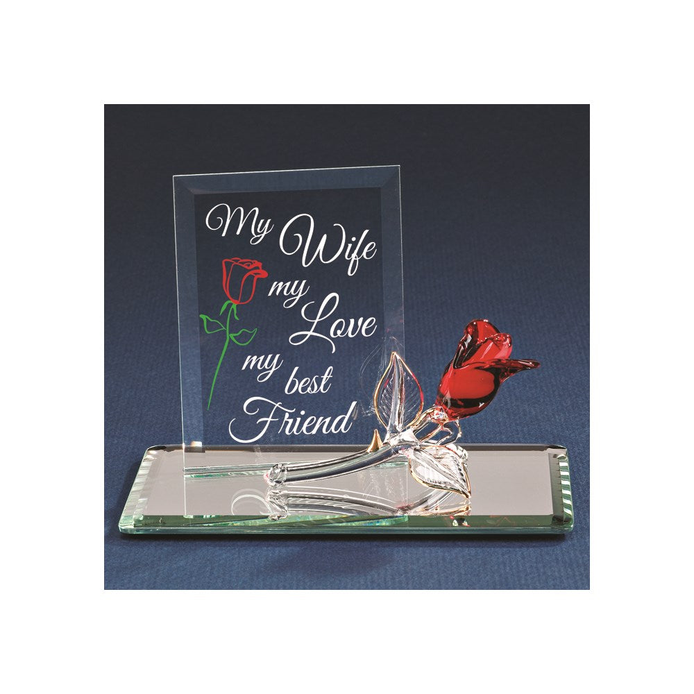 My Wife My Best Friend with Red Rose Glass Figurine