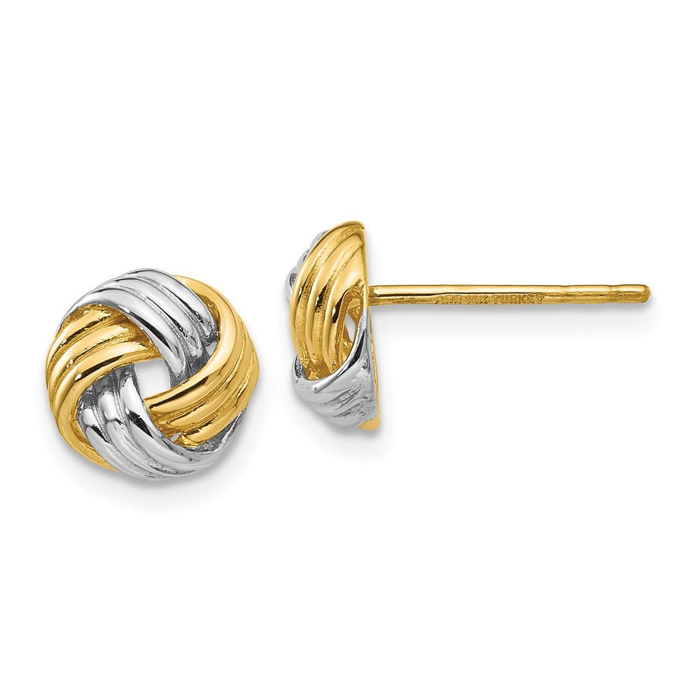 Million Charms 14K and Rhodium Polished Love Knot Post Earrings, 9mm x 9mm