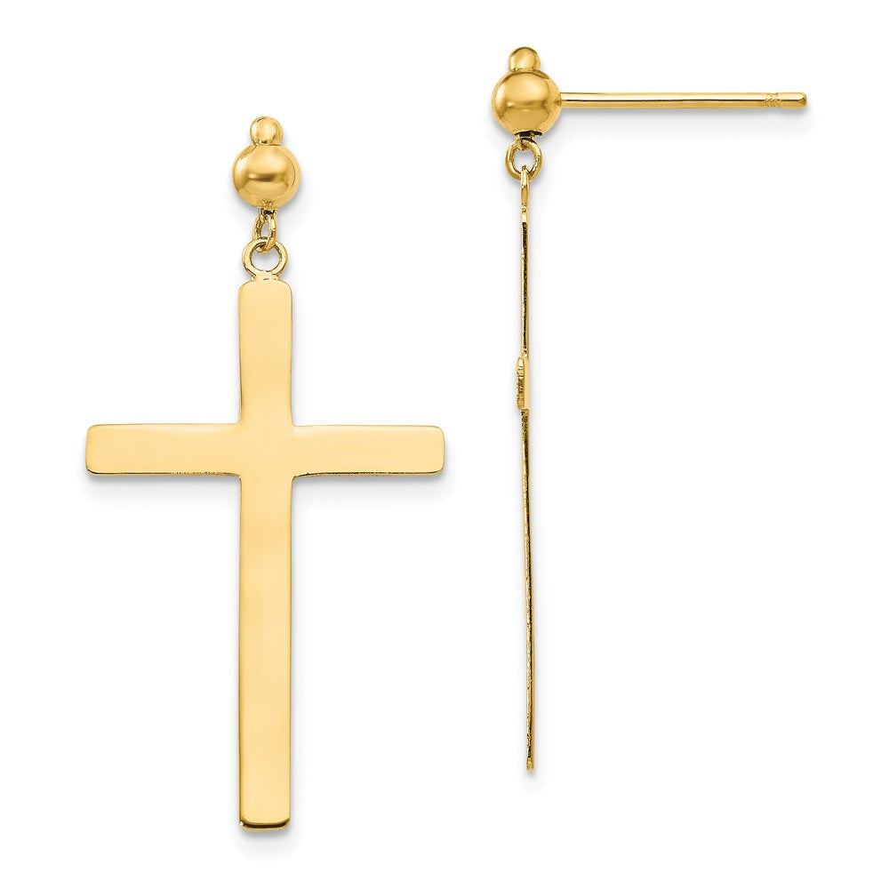 Million Charms 14k Yellow Gold Cross Dangle Post Earrings, 33mm x 16mm
