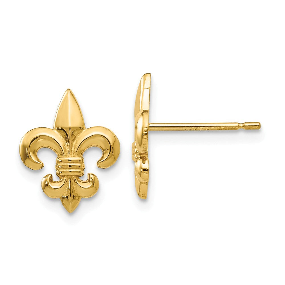 Million Charms 14k Yellow Gold Gold Polished Fleur de Lis Post Earrings, 13mm x 10mm