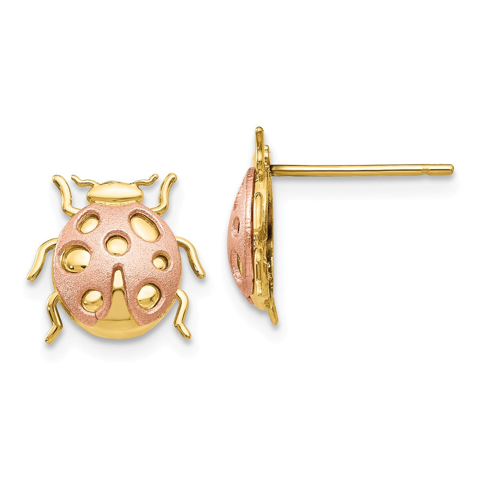 Million Charms 14k Two-Tone Ladybug Post Earrings, 14mm x 11mm