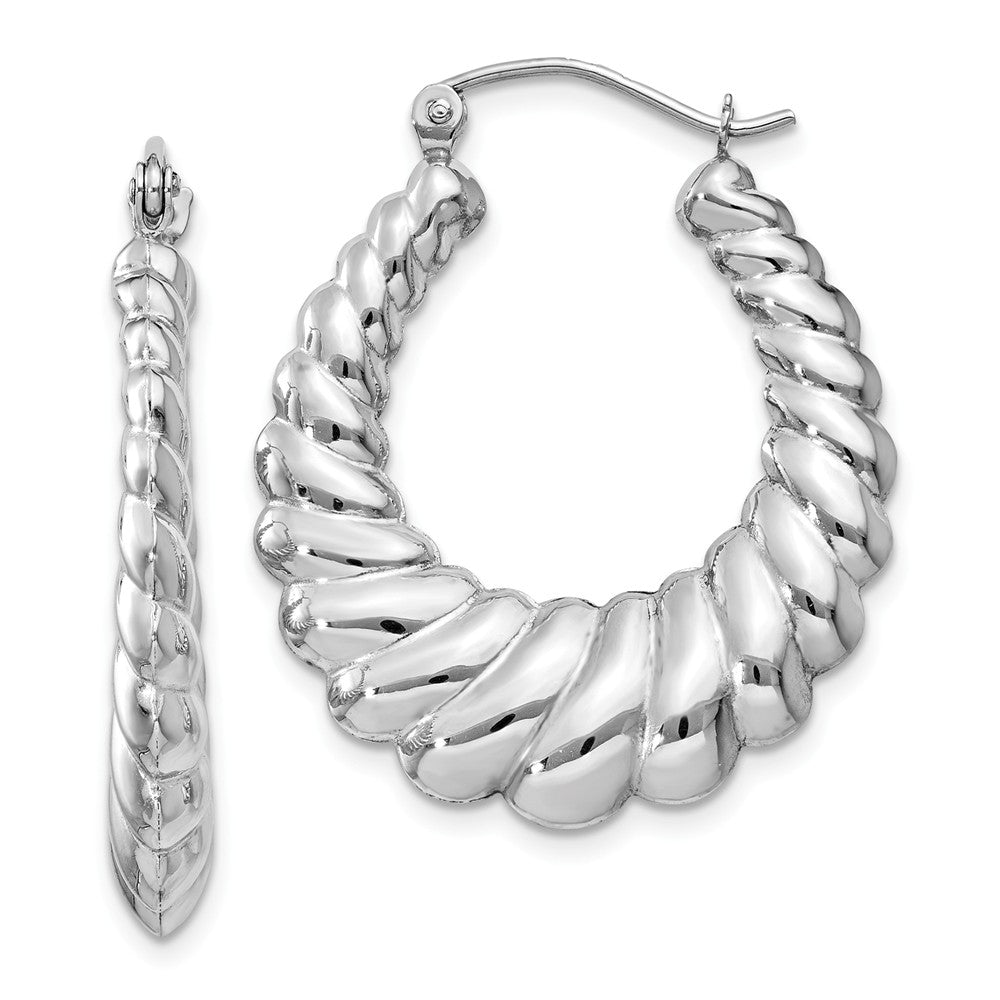 Million Charms 14k White Gold Polished Scalloped Hoop Earrings, 14mm x 4mm