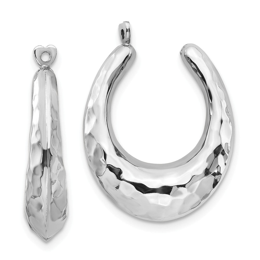 Million Charms 14k White Gold Hammered Hoop Earring Jackets, 24mm x 6mm