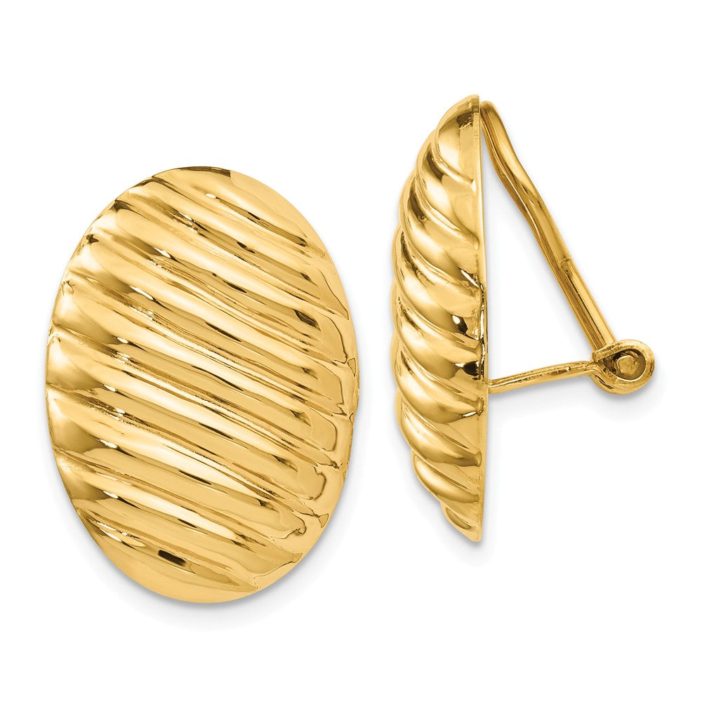 Million Charms 14k Yellow Gold Polished Button Non-pierced Omega Back Earrings, 21mm x 15mm