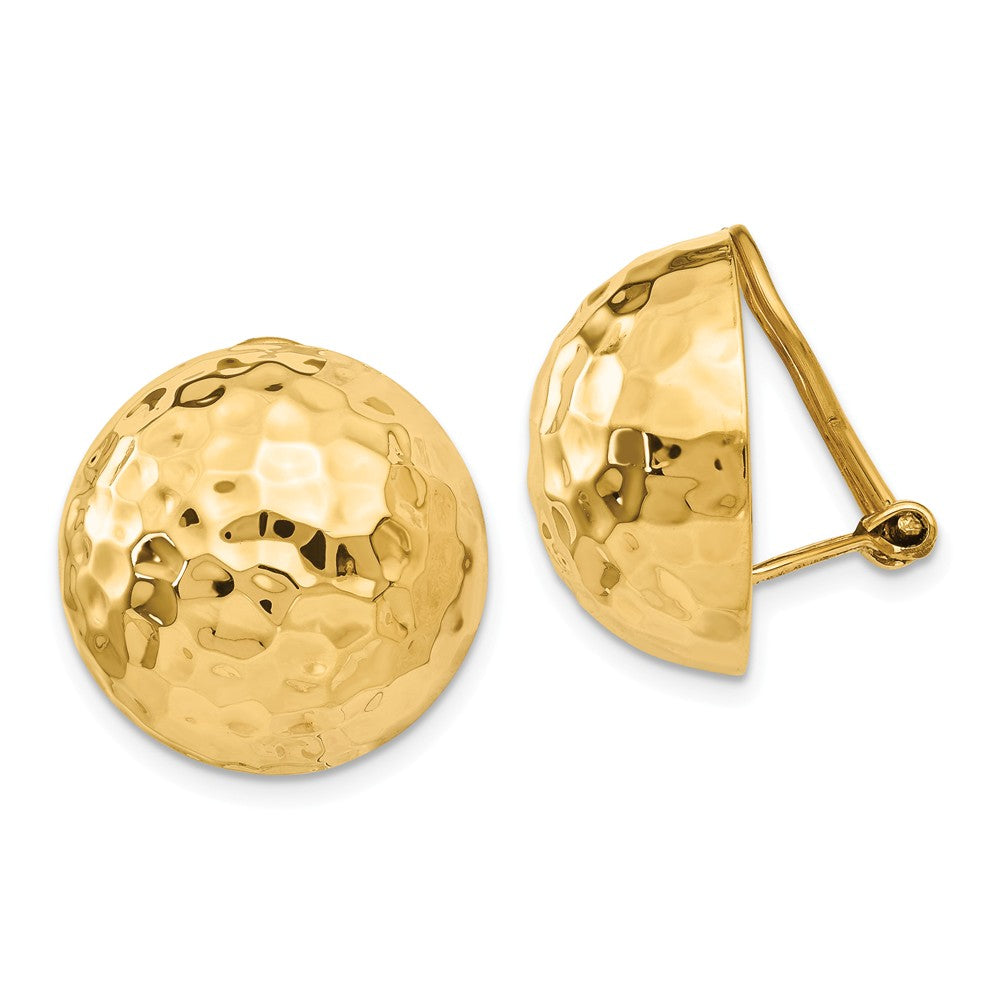 Million Charms 14k Yellow Gold Omega Clip 18mm Hammered Non-pierced Earrings, 18mm x 18mm