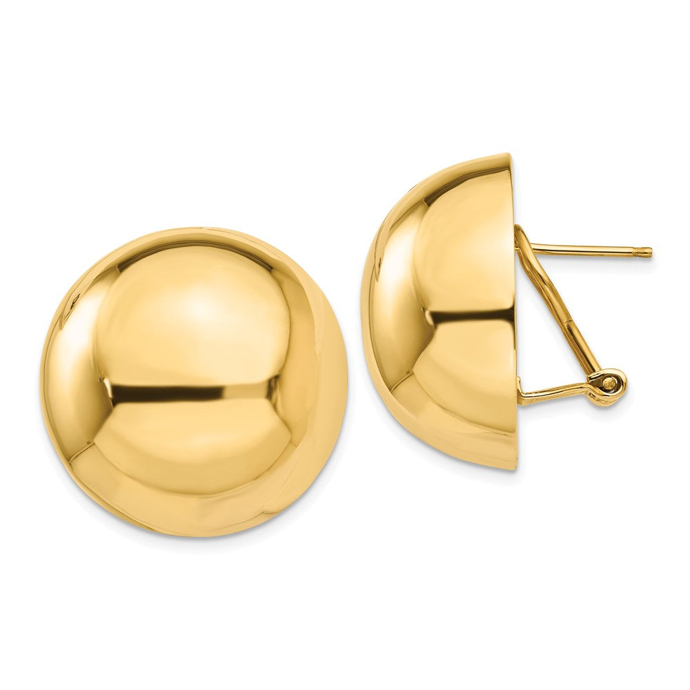 Million Charms 14k Yellow Gold Omega Clip 24mm Half Ball Earrings, 24mm x 24mm