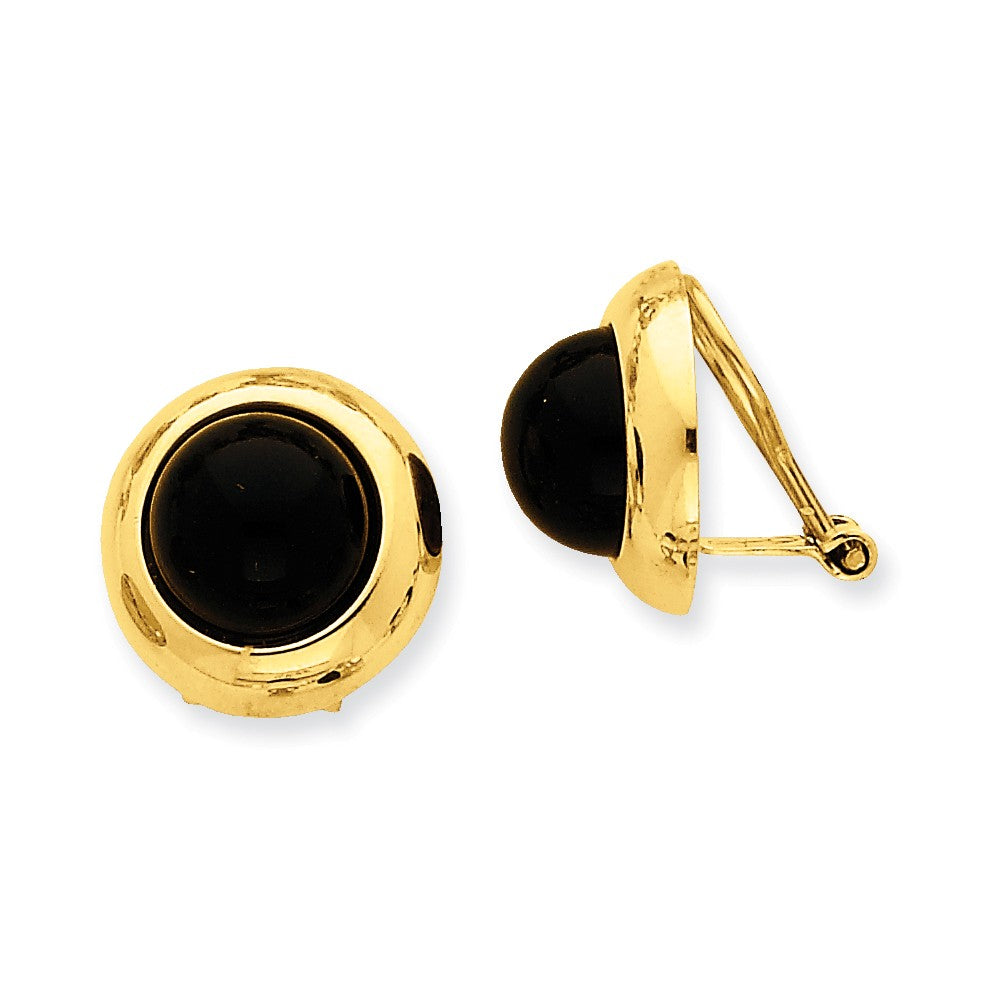 Million Charms 14k Yellow Gold Omega Clip Onyx Non-pierced Earrings, 16mm x 16mm