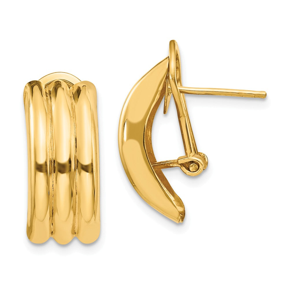 Million Charms 14k Yellow Gold Omega Post Earrings, 20mm x 8mm