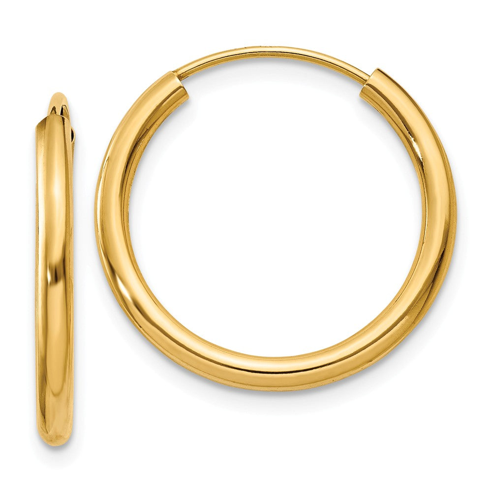 Million Charms 14k Yellow Gold Polished Round Endless 2mm Hoop Earrings, 17mm x 17mm