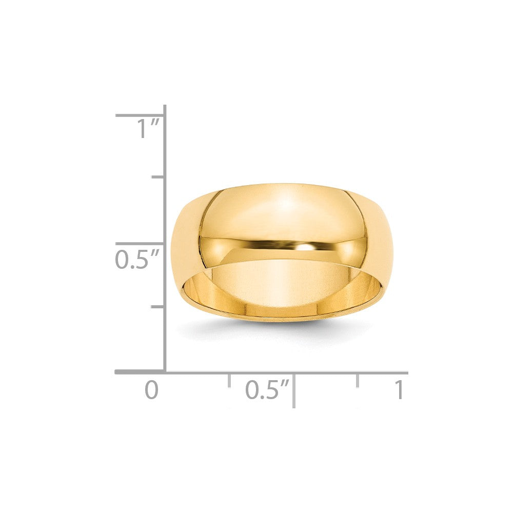 14k Yellow Gold 8mm Half-Round Wedding Band, Size: 8