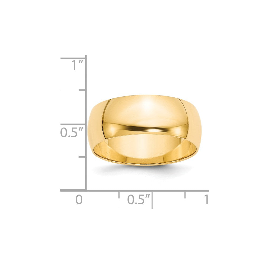 14k Yellow Gold 8mm LTW Half Round Wedding Band Size 8