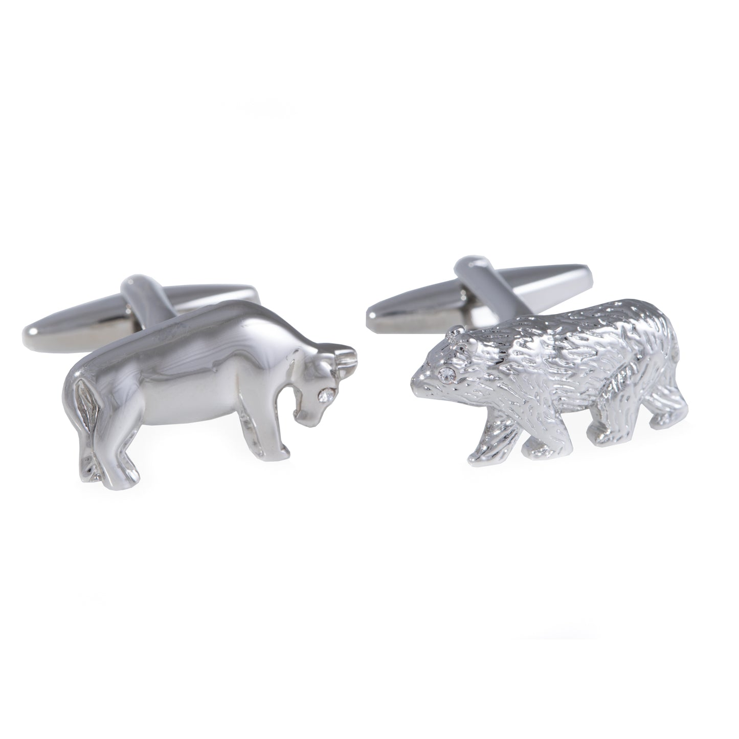 Occasion Gallery Silver Color Rhodium Plated Cufflinks Bull & Bear Design. 0.75 L x 1 W x 0.5 H in.