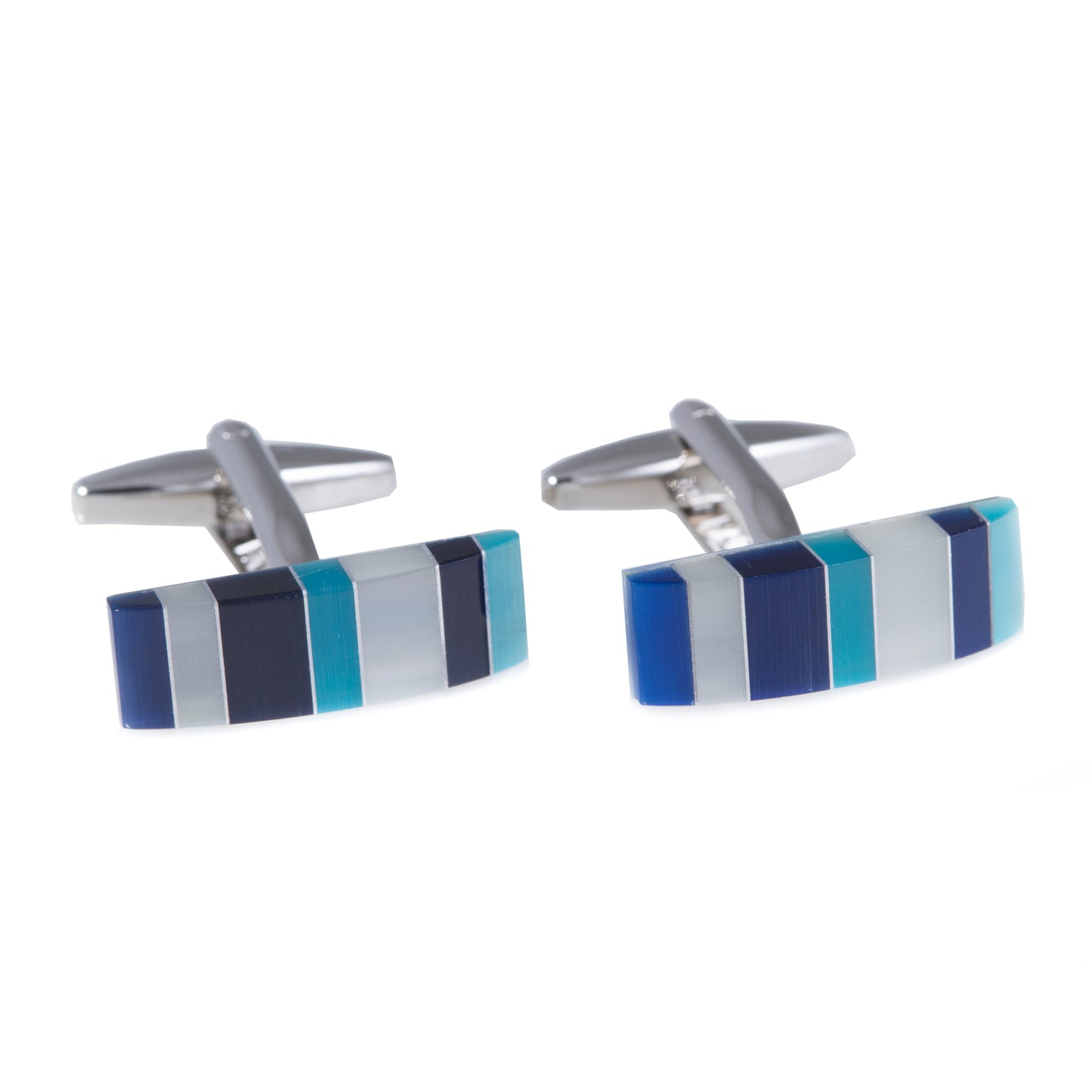 Occasion Gallery Blue Color Rhodium Plated Cufflinks with Semi Precious Multi Color Stones. 0.75 L x 1 W x 0.5 H in.